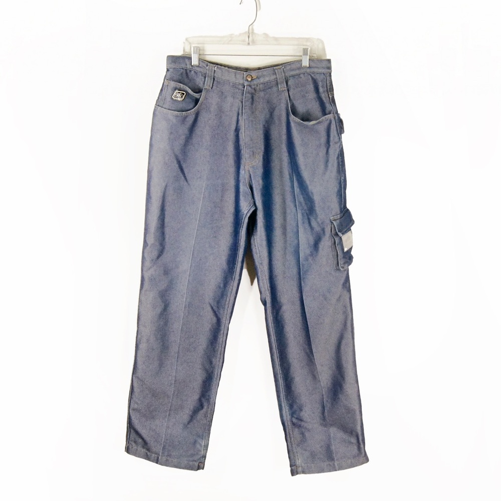 Vintage 90s Y2K Johnny Blaze Wide Baggy Silver Blue Metallic Lustre Denim Jeans